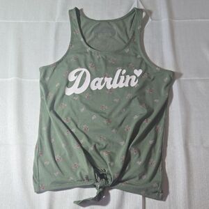 Levi's Denizen Floral Olive Green 'Darlin'' Knotted Tank Top